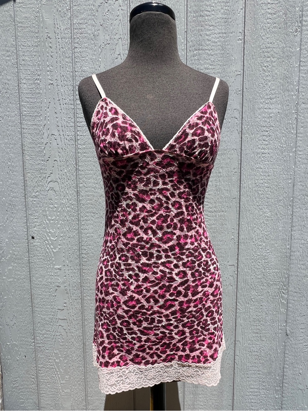 Y2K Victoria's Secret Pink Leopard Print Sheer Lace Chemise, S